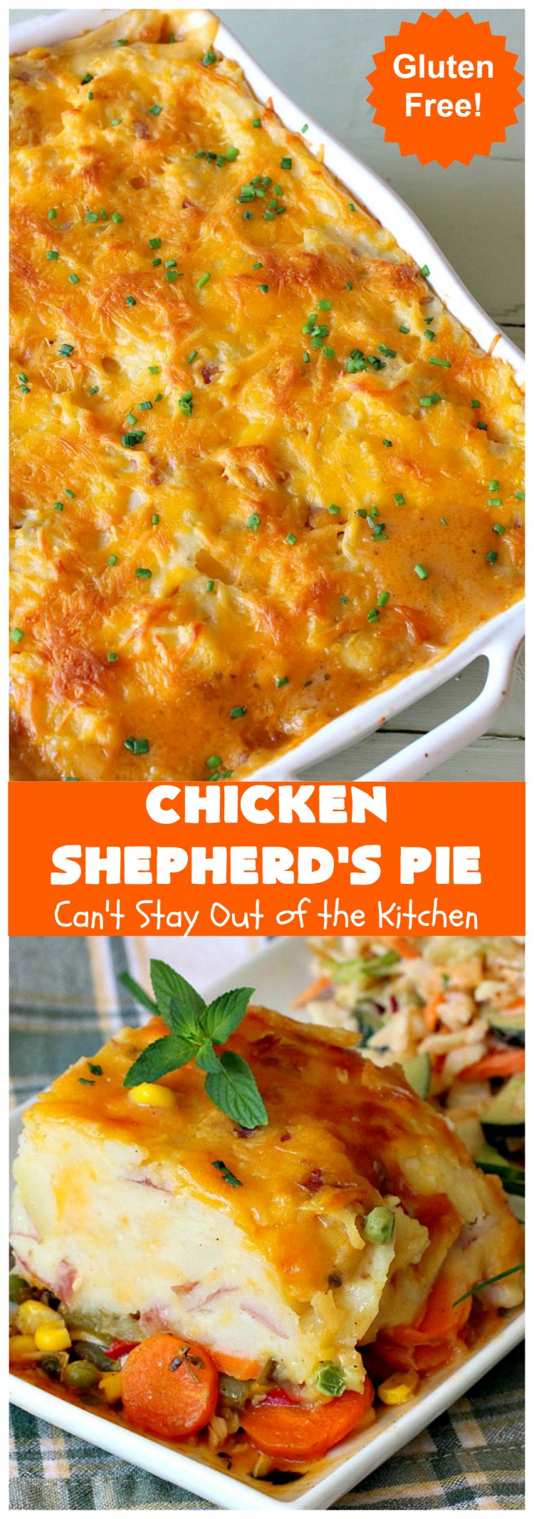 Chicken Shepherd's Pie | Can't Stay Out of the Kitchen | this #chicken version of #ShepherdsPie is spectacular. You'll never want to try another #recipe after sinking your teeth into this fantastic entree. #carrots #corn #peas #GreenBeans #GlutenFree #ChickenShepherdsPie