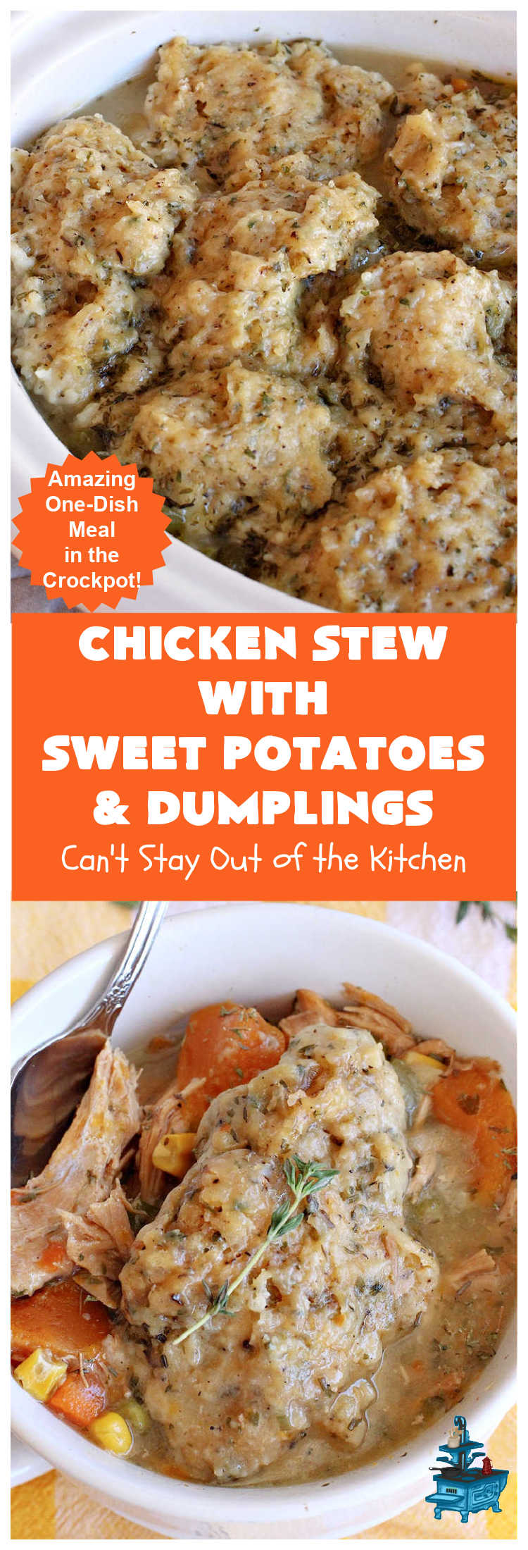 Chicken Stew with Sweet Potatoes and Dumplings | Can't Stay Out of the Kitchen | this delightful #ChickenStew is one of the best comfort food #recipes ever. #SweetPotatoes & #MixedVegetables are complemented with some of the most irresistible #dumplings. It's a great main dish for family or company dinners. #ChickenStewWithSweetPotatoesAndDumplings
