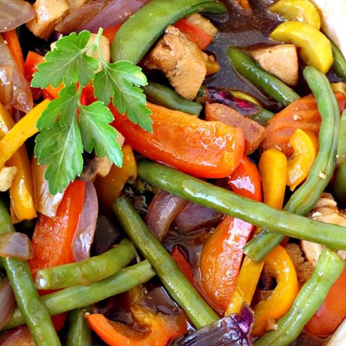 Chicken and Green Bean Stir Fry with Ginger Sesame Sauce | Can't Stay Out of the Kitchen | this delicious main dish uses lots of fresh veggies in a fantastic ginger sesame sauce. Healthy, low calorie, #glutenfree. #chicken