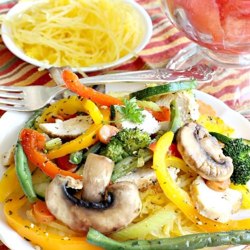 Chicken and Veggie Stir-Fry Over Spaghetti Squash | Can't Stay Out of the Kitchen