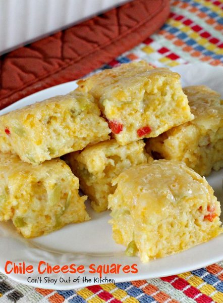 Chile Cheese Squares | Can't Stay Out of the Kitchen | this fabulous #Tex-Mex side dish can be served for #breakfast as a side with chili or soup or as an #appetizer.