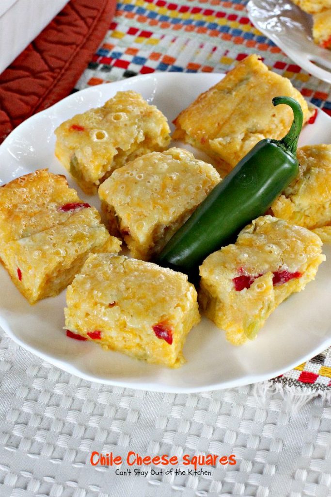 Chile Cheese Squares | Can't Stay Out of the Kitchen | this fabulous #Tex-Mex side dish can be served for #breakfast as a side with chili or soup or as an #appetizer.