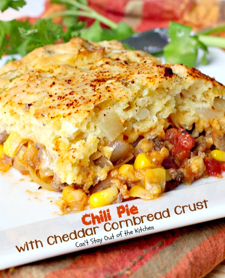 Chili Pie with Cheddar Cornbread Crust | Can't Stay Out of the Kitchen | fabulous "Tex-Mex #maindish that's like eating #chili and #cornbread together in #casserole form. It's absolutely wonderful. #glutenfree