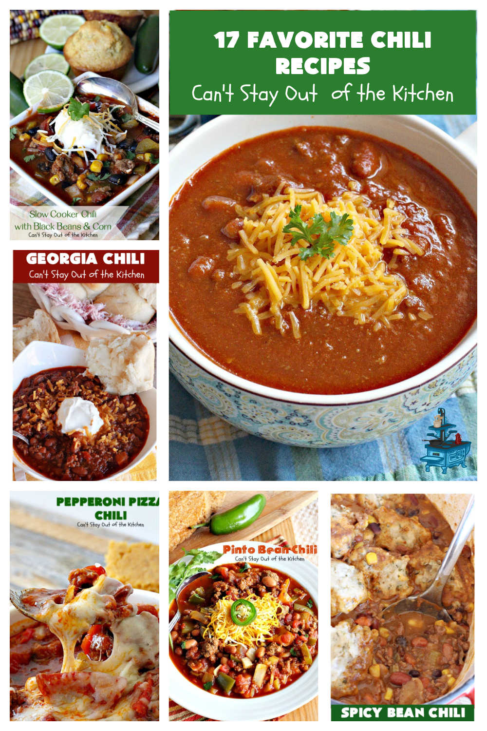 17 Favorite Chili Recipes | Can't Stay Out of the Kitchen | 17 delightful #chili #recipes to choose from including #beef, #chicken, #turkey or #vegan. Most are #GlutenFree. Enjoy your favorite #Fall comfort food with one of these great entrees. #ChiliRecipes #17FavoriteChiliRecipes