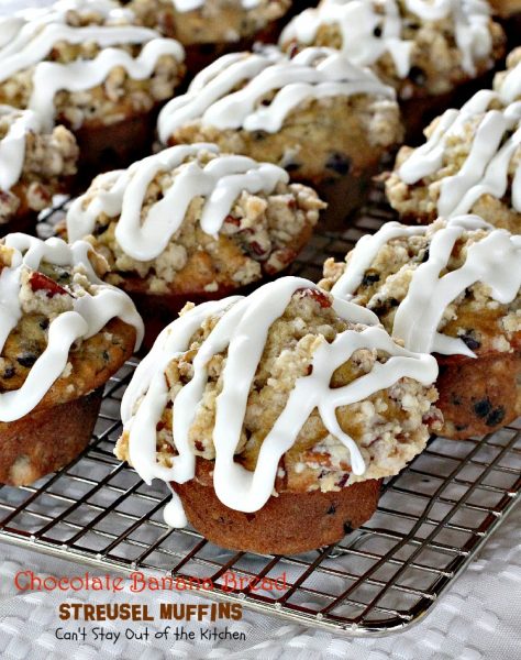 Chocolate Banana Bread Streusel Muffins | Can't Stay Out of the Kitchen | some of the richest, most scrumptious #muffins you'll ever eat. Great for a #holiday #breakfast. These are loaded with #bananas #chocolatechips #pecans.