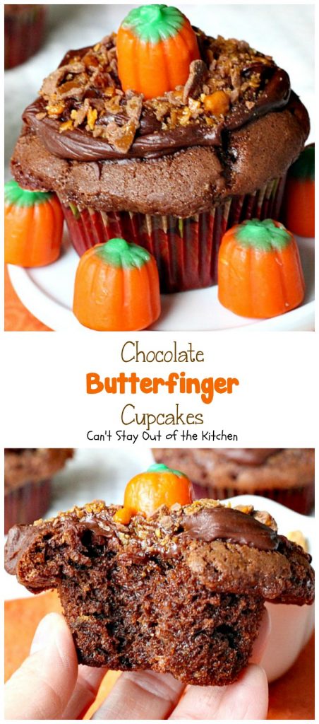 Chocolate Butterfinger Cupcakes | Can't Stay Out of the Kitchen