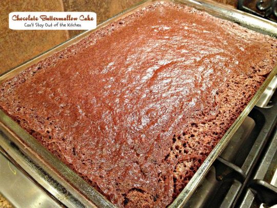 Chocolate Buttermallow Cake | Can't Stay Out of the Kitchen | this luscious #chocolate #cake has a #toffee layer underneath a scrumptious #marshmallow frosting. #dessert