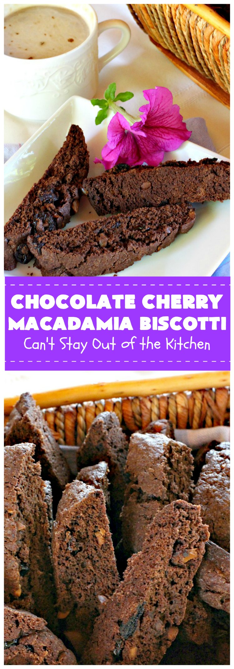 Chocolate Cherry Macadamia Biscotti | Can't Stay Out of the Kitchen