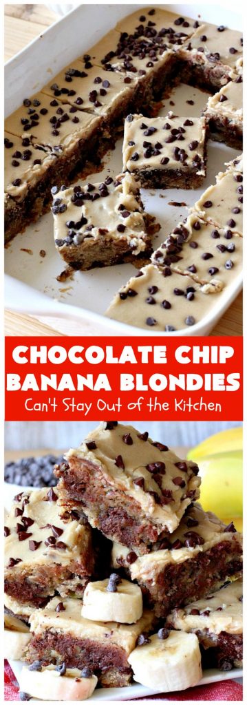 Chocolate Chip Banana Blondies | Can't Stay Out of the Kitchen