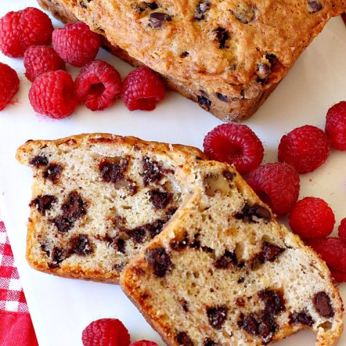 Chocolate Chip Banana Nut Bread | Can't Stay Out of the Kitchen | this is the best #BananaBread #recipe ever! It's loaded with #ChocolateChips making it rich, decadent & more like a #dessert than a #SweetBread. This addictive and heavenly #bread is terrific for a weekend, company or #holiday #breakfast. #chocolate #bananas #walnuts #HolidayBreakfast #BestBananaBread #ChocolateChipBananaNutBread