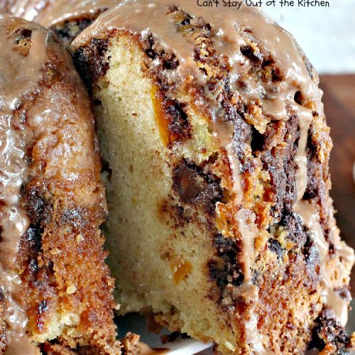 Chocolate Chip Peach Pound Cake | Can't Stay Out of the Kitchen