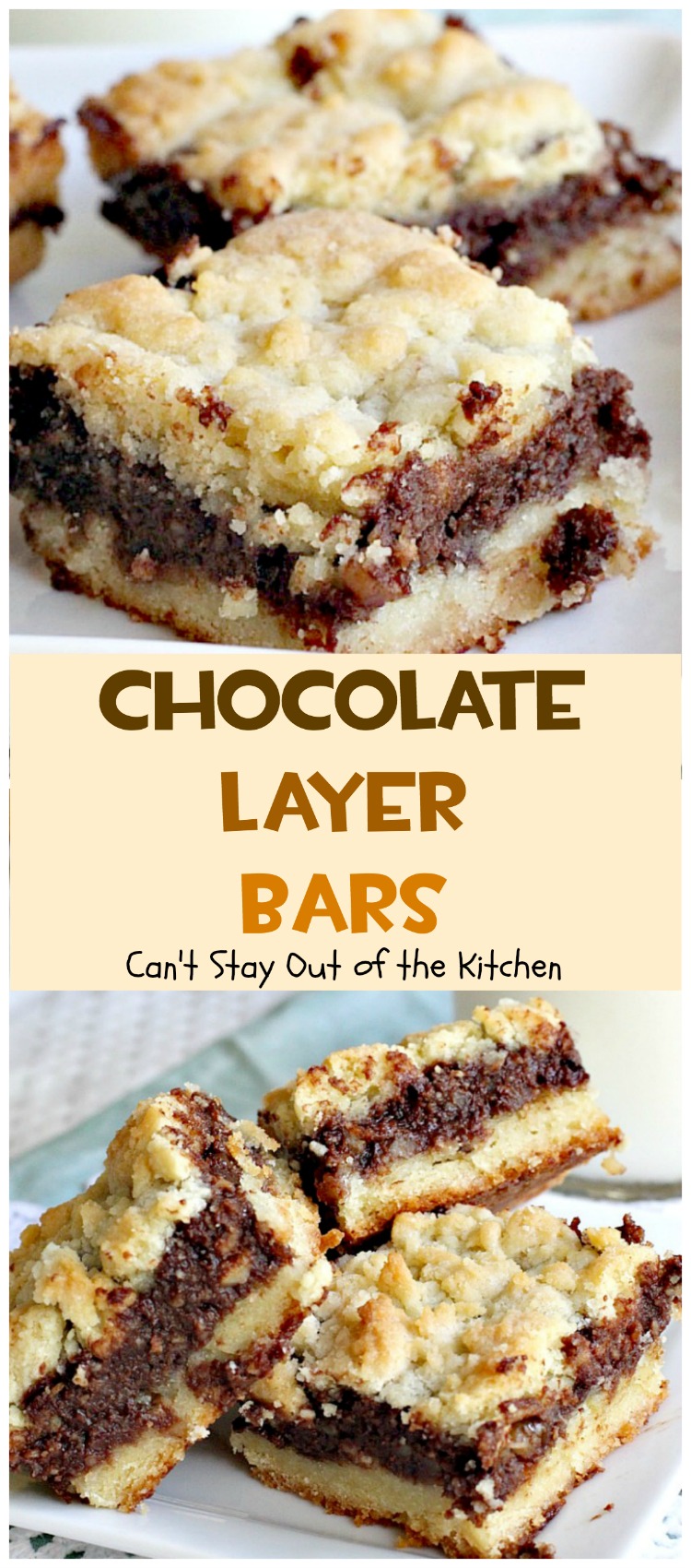 Chocolate Layer Bars | Can't Stay Out of the Kitchen | these #brownies are one of the most spectacular #desserts you'll ever eat. Made with #chocolatechips #creamcheese #almondextract and #walnuts. We love these and make them almost every year at #Christmas!
