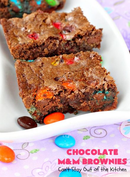 Chocolate M&M Brownies | Can't Stay Out of the Kitchen | these doubly delicious #brownies will have you drooling from the first bite. They're rich, decadent & filled with #MMs. Wonderful for #tailgating parties, potlucks or backyard BBQs. We enjoy them whenever we want a #ChocolateDessert! #dessert #MMDessert #FavoriteBrownieRecipe #BestBrownieRecipe