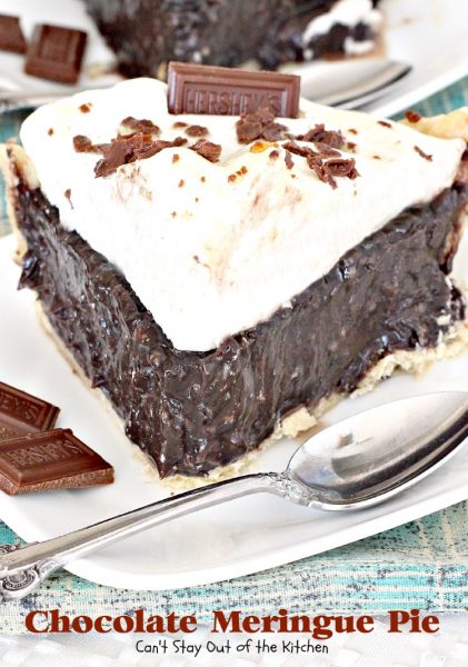 Chocolate Meringue Pie | Can't Stay Out of the Kitchen | this spectacular #pie has a luscious #chocolate filling using dark-roast #cocoa and a sweet #meringue topping. #dessert