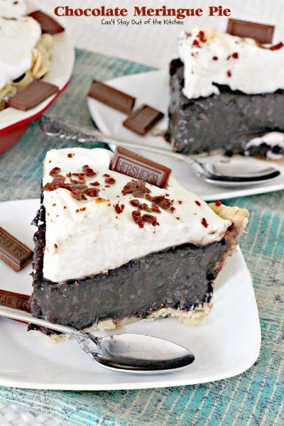 Chocolate Meringue Pie | Can't Stay Out of the Kitchen | this spectacular #pie has a luscious #chocolate filling using dark-roast #cocoa and a sweet #meringue topping. #dessert