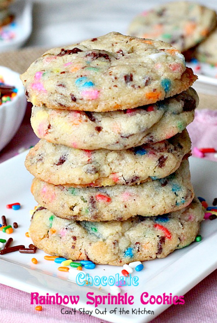 Chocolate Rainbow Sprinkle Cookies | Can't Stay Out of the Kitchen