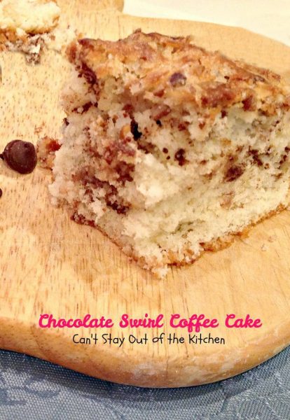 Chocolate Swirl Coffee Cake | Can't Stay Out of the Kitchen | love this delicious #coffeecake with #chocolatechips #coconut and #pecans. #chocolate #breakfast #cake