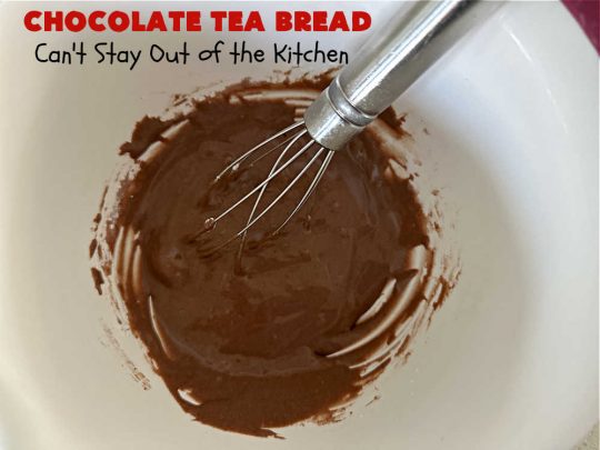 Chocolate Tea Bread | Can't Stay Out of the Kitchen | this delectable #TeaBread is rich, decadent & so heavenly you won't be able to stop eating it! #ChocolateChips & #cocoa make this #SweetBread delightfully #chocolaty. Great for a weekend, company or #holiday #breakfast or #brunch. #Thanksgiving #Christmas #NewYearsDay #chocolate #ChocolateTeaBread