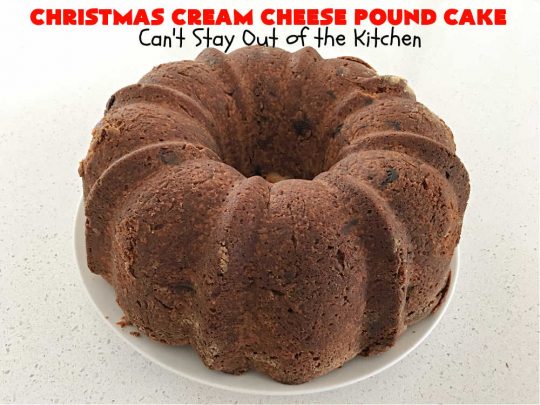 Christmas Cream Cheese Pound Cake | Can't Stay Out of the Kitchen | this luscious #PoundCake is made with #CreamCheese & #ParadiseFruitCompany's #CandiedPineapple. It's absolutely amazing. The #icing has #PineappleExtract so it pops with flavor. Great for #holiday parties & get-togethers. #Paradise #ParadiseFruitCo #dessert #Cake #HolidayDessert #PineappleDessert #Christmas #ChristmasCreamCheesePoundCake