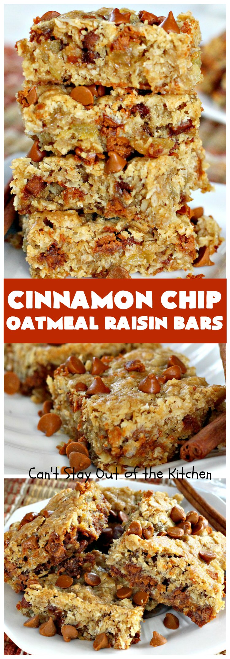 Cinnamon Chip Oatmeal Raisin Bars | Can't Stay Out of the Kitchen