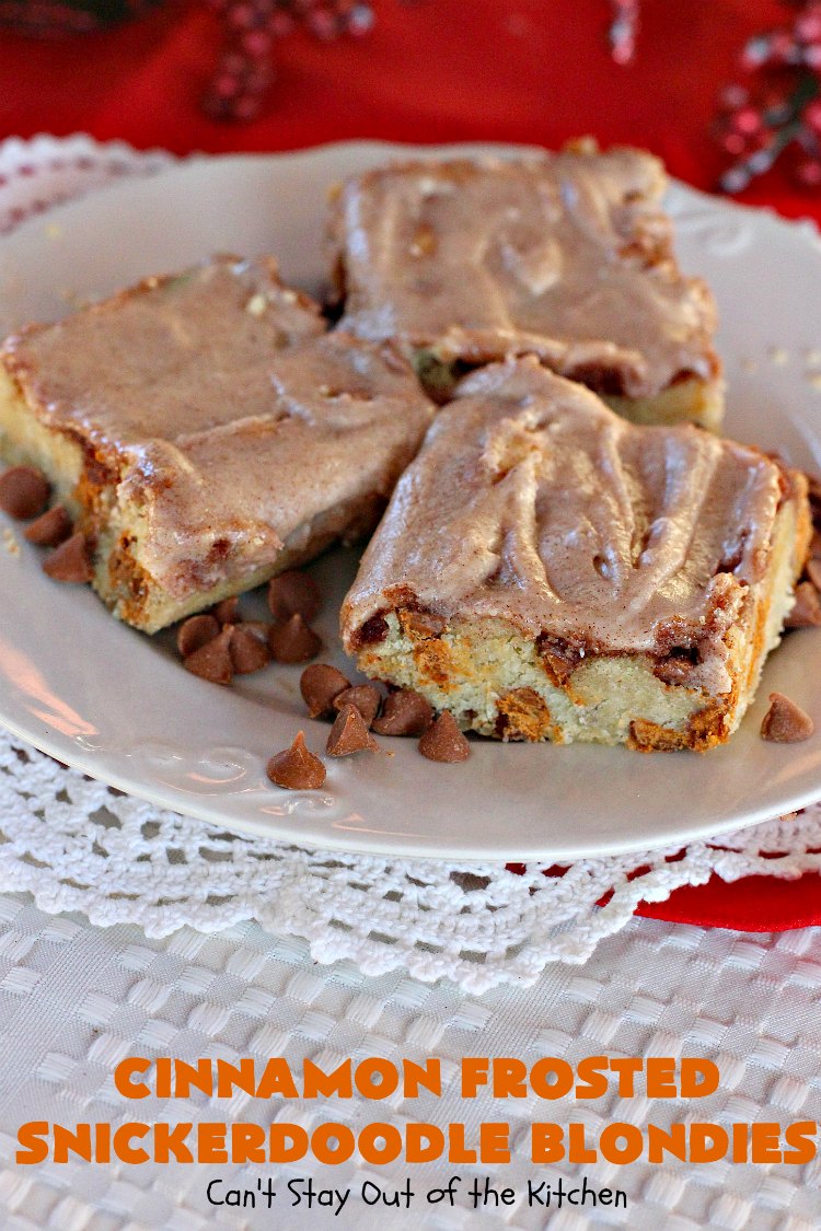 Cinnamon Frosted Snickerdoodle Blondies Can't Stay Out of the Kitchen
