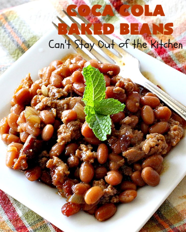 Coca Cola Baked Beans | Can't Stay Out of the Kitchen | this terrific #bakedbeans #recipe is perfect for potlucks, family reunions, backyard #BBQs & other company dinners. I used #turkey #sausage & #VirgilsRealCola which is a much healthier option than regular #cocacola. #turkeysausage