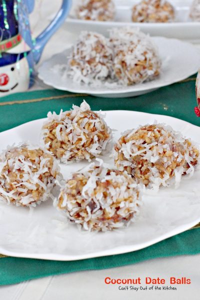 Coconut Date Balls | Can't Stay Out of the Kitchen | we make these #cookies every year for #Christmas. Everyone loves them. #dessert #dates #RiceKrispies