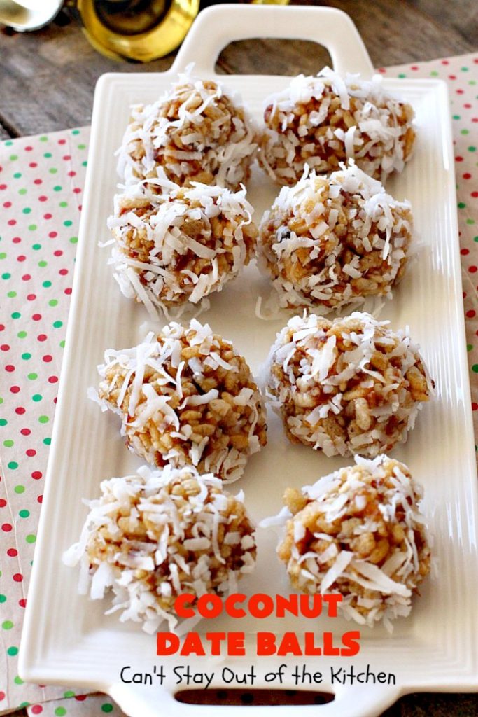 Coconut Date Balls | Can't Stay Out of the Kitchen | our most loved #Christmas #cookie! Everyone always raves over them. Perfect for #holiday baking & parties. #dessert
