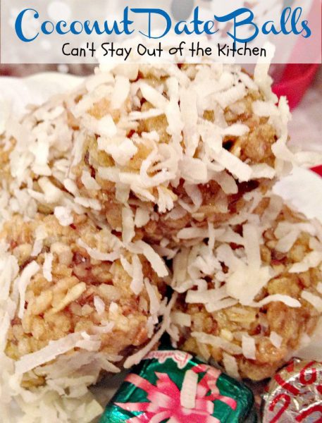 Coconut Date Balls | Can't Stay Out of the Kitchen | amazing #Christmas #cookie with #dates, #pecans and #ricekrispies rolled in #coconut. We make #dessert this every year! #glutenfree