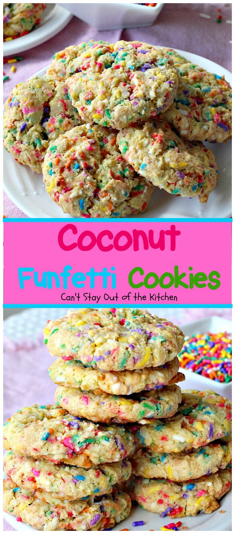 Coconut Funfetti Cookies | Can't Stay Out of the Kitchen