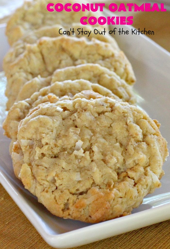 Coconut Oatmeal Cookies | Can't Stay Out of the Kitchen | these were my favorite #cookies growing up. #OatmealCookies with #coconut are so delicious! Every bite will have you drooling. Great for #tailgating parties, potlucks or #ChristmasCookieExchanges. #dessert #CoconutOatmealCookies #Fall #FallBaking