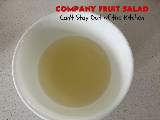 Company Fruit Salad | Can't Stay Out of the Kitchen | This delicious #FruitSalad will rock your world! It's made with #pears, #pineapple, #grapes #MandarinOranges & #apples & uses a very easy #CreamCheese #SaladDressing to mix it all together. It's the perfect #salad for company or #holiday dinners, but simple enough to whip up for everyday meals. Everyone will want seconds! #GlutenFree #CompanyFruitSalad