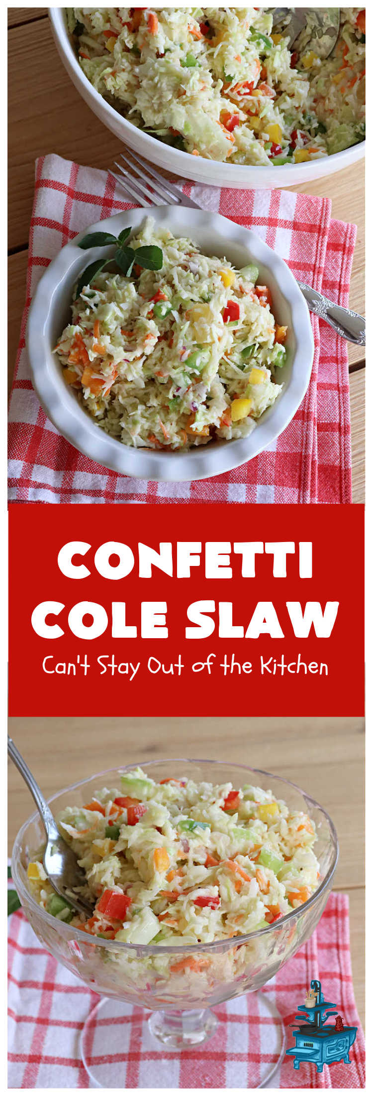 Confetti Cole Slaw | Can't Stay Out of the Kitchen | this is one of the BEST #ColeSlaw #recipes I've ever had! This one includes #cabbage, #carrots #pineapple, #celery & four kinds of #BellPeppers. The colors remind you of #confetti! And the flavor is irresistible with the sweet #ColeSlawDressing the #salad is paired with. Great for potlucks, summer #holiday fare or backyard BBQs. #ConfettiColeSlaw #GlutenFree