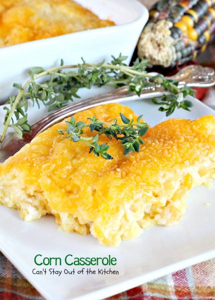 Corn Casserole | Can't Stay Out of the Kitchen | this is one of our favorite #corn #casserole recipes. It's quick, easy, #cheesy and uses #JiffyCornMuffinMix.