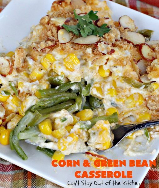 Corn and Green Bean Casserole | Can't Stay Out of the Kitchen | This is one of our favorite #holiday #casseroles. Everyone always raves over it! #corn #greenbeans #cheese #Thanksgiving #Christmas