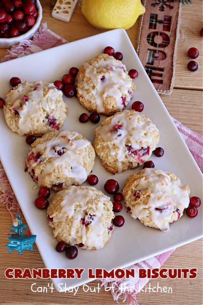 Cranberry Lemon Biscuits | Can't Stay Out of the Kitchen | these delicious sweet #biscuits are terrific for a #Thanksgiving or #Christmas #holiday #breakfast or #brunch menu. They're filled with fresh #cranberries, #LemonZest & #LemonYogurt. The #icing includes #LemonJuice & #Lemon zest. If you enjoy a sweet treat with your morning #coffee, #CranberryLemonBiscuits are the perfect accompaniment.