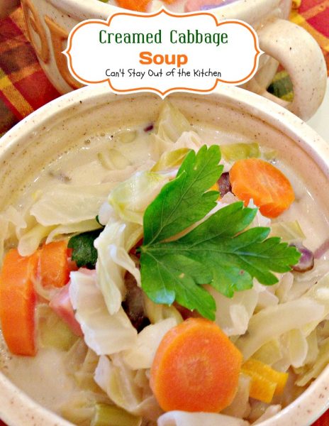 Creamed Cabbage Soup | Can't Stay Out of the Kitchen | this tasty #soup is filled with #cabbage, #ham and other #veggies. #glutenfree