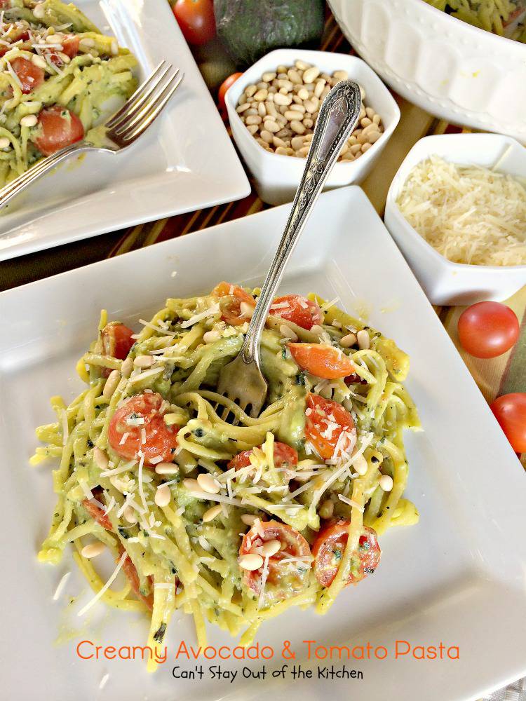 Creamy Avocado and Tomato Pasta - Can't Stay Out of the Kitchen