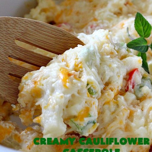 Creamy Cauliflower Casserole | Can't Stay Out of the Kitchen | this outrageously good #casserole is the perfect #SideDish for #holiday menus like #Thanksgiving or #Christmas. It's filled with #CheddarCheese, #ParmesanCheese & includes #RitzCrackers in the dish. Every bite is so mouthwatering. Even picky palates will love #cauliflower made this way. #GooseberryPatch #CreamyCauliflowerCasserole