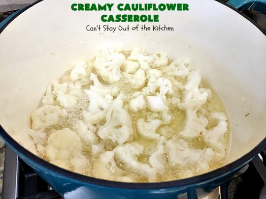 Creamy Cauliflower Casserole | Can't Stay Out of the Kitchen | this outrageously good #casserole is the perfect #SideDish for #holiday menus like #Thanksgiving or #Christmas. It's filled with #CheddarCheese, #ParmesanCheese & includes #RitzCrackers in the dish. Every bite is so mouthwatering. Even picky palates will love #cauliflower made this way. #GooseberryPatch #CreamyCauliflowerCasserole
