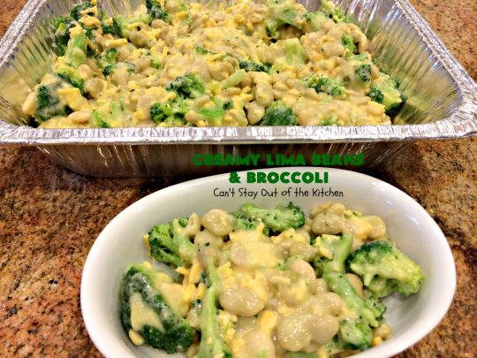 Creamy Lima Beans and Broccoli | Can't Stay Out of the Kitchen | this outrageous #casserole is to die for! Seriously, #LimaBeans & #Broccoli are combined with #CheddarCheese #CreamOfCelerySoup & topped with a #RiceKrispies topping mixed with #Curry. It's a delectable #SideDish for #Holidays like #Thanksgiving or #Christmas. This has always been one of our favorite #recipes. Everyone who's ever tried it, loves this dish. #CreamyLimaBeansAndBroccoli #vegetable