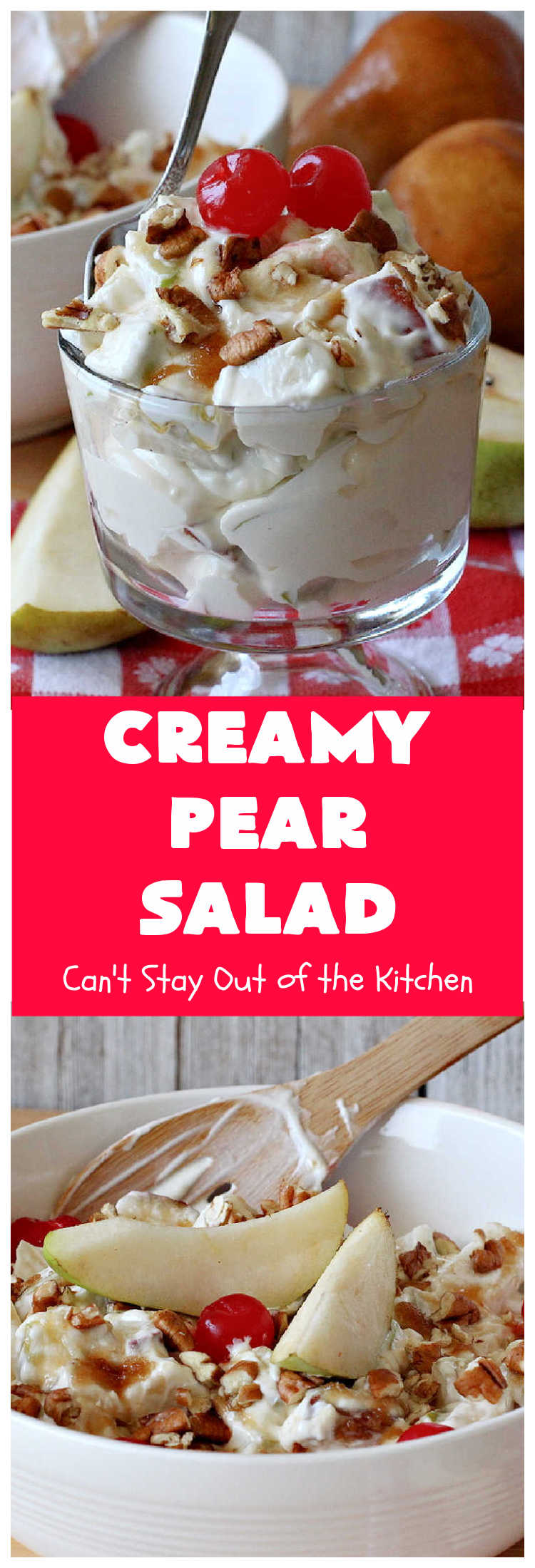 Creamy Pear Salad | Can't Stay Out of the Kitchen | this delectable #fruit #salad is so quick & easy to make up. It's terrific for company or #holiday dinners since it can be made in advance. #pears #CreamCheese #salad #CreamyPearSalad #FruitSalad
