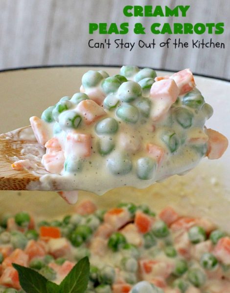 Creamy Peas and Carrots | Can't Stay Out of the Kitchen | this quick & easy #recipe can be ready to serve in 10 minutes! It's mouthwatering & sumptuous. It's also wonderful for weeknight meals when you're in a hurry. Great for #holiday dinners like #Thanksgiving or #Christmas too. #Peas #carrots #GlutenFree #CreamyPeasAndCarrots #HolidaySideDish #GlutenFreeSideDish #CreamCheese