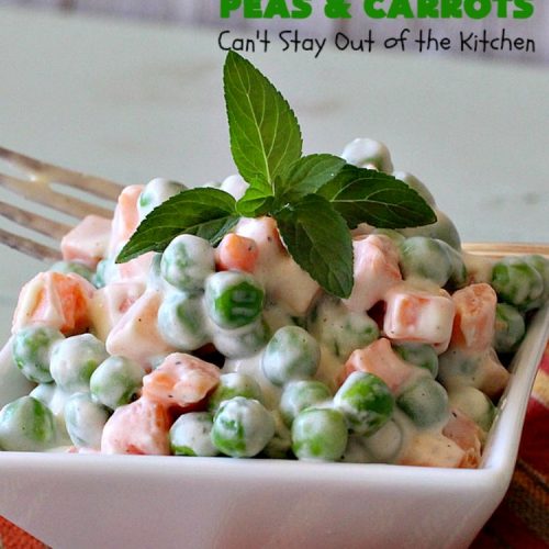 Creamy Peas and Carrots | Can't Stay Out of the Kitchen | this quick & easy #recipe can be ready to serve in 10 minutes! It's mouthwatering & sumptuous. It's also wonderful for weeknight meals when you're in a hurry. Great for #holiday dinners like #Thanksgiving or #Christmas too. #Peas #carrots #GlutenFree #CreamyPeasAndCarrots #HolidaySideDish #GlutenFreeSideDish #CreamCheese