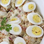 Creamy Potato Salad | Can't Stay Out of the Kitchen | This is our favorite #potatosalad recipe. Great for #MemorialDay & other summer #holiday fun. #potatoes #eggs #glutenfree