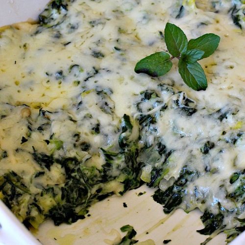 Creamy Spinach Gratin | Can't Stay Out of the Kitchen | Fantastic & mouthwatering #Spinach #casserole with #Parmesan & #GruyereCheese. My favorite #SpinachSideDish for company or #holiday meals. #GlutenFree #CreamySpinachGratin