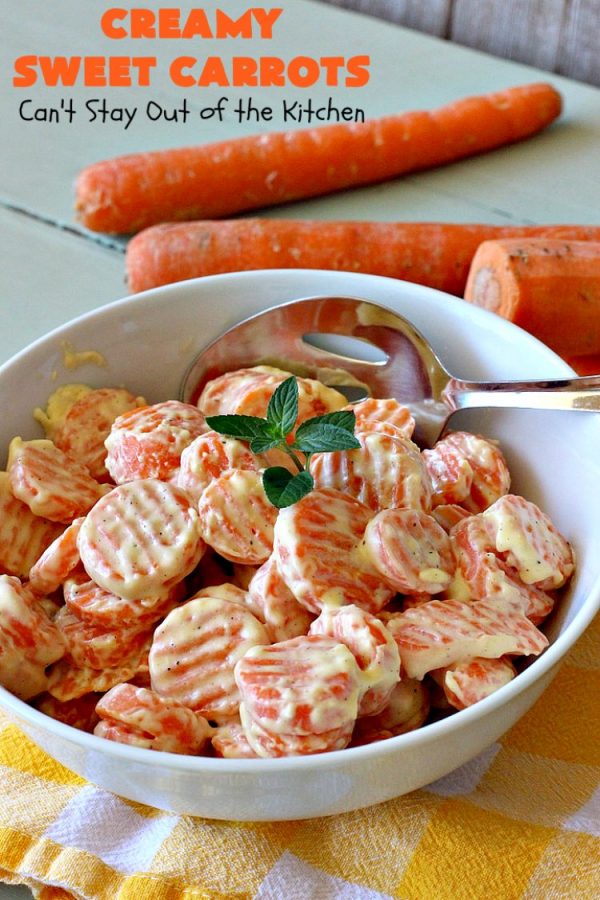 Creamy Sweet Carrots | Can't Stay Out of the Kitchen | easy 5-ingredient #recipe that can be whipped up in 10 minutes! Great for weeknight, company or #holiday dinners. #GlutenFree #Carrots #CreamCheese #CreamySweetCarrots