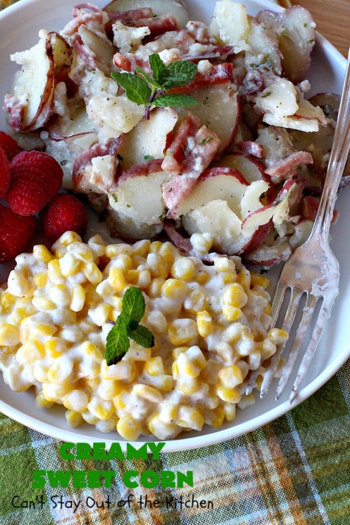 Creamy Sweet Corn | Can't Stay Out of the Kitchen | This fantastic #corn dish takes 10 minutes to make & is one of the best you'll ever eat. Tastes a lot like #RudysBBQ #creamedcorn. Everyone raves over this #sweetcorn dish. #glutenfree #SideDish #vegetable #CreamCheese