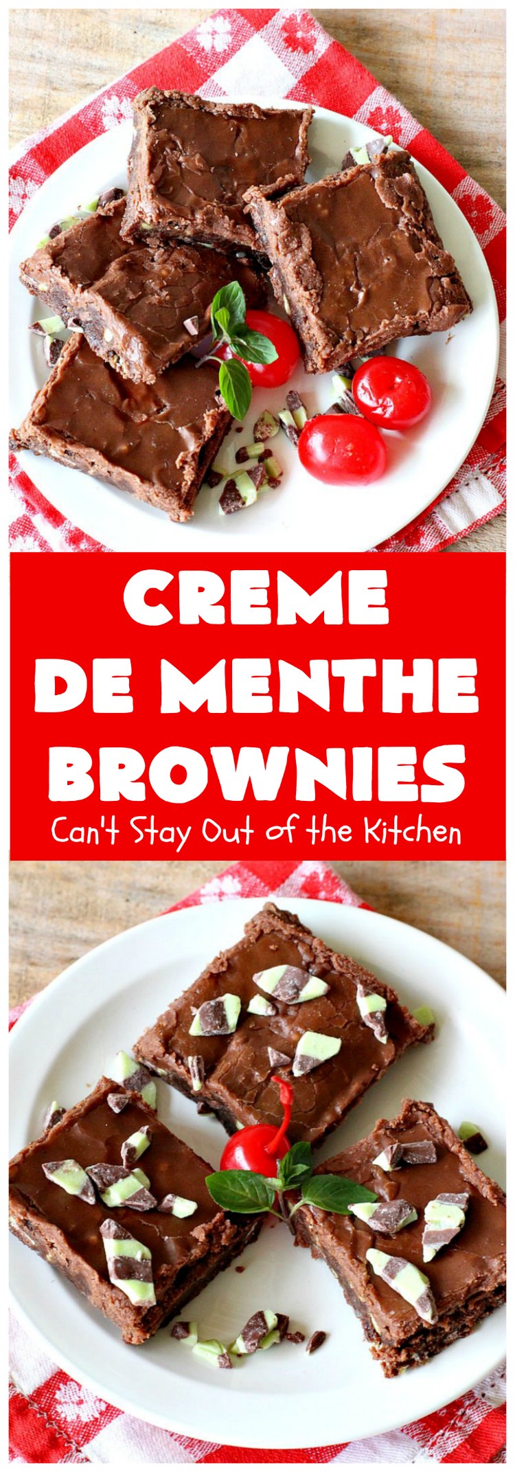 Creme De Menthe Brownies | Can't Stay Out of the Kitchen | these amazing #brownies include #chocolate & #CremeDeMenthe baking chips. They're topped with a luscious #fudge frosting. Perfect for #holiday #baking, #tailgating parties or a #ChristmasCookieExchange. #dessert #ChocolateDessert #HolidayDessert #cookie #CremeDeMentheBrownies