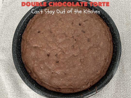 Double Chocolate Torte | Can't Stay Out of the Kitchen | #DoubleChocolateTorte is so rich & decadent, no one will believe it uses only 5 ingredients! The #recipe includes a #brownie box mix & has a #chocolate #ganache made from #ChocolateChips. #WhippedCream or #CoolWhip tops it off beautifully. Great #dessert for company, #holidays or potlucks. #ChocolateDessert #5IngredientRecipe #FiveIngredientDessert #ChocolateTorte